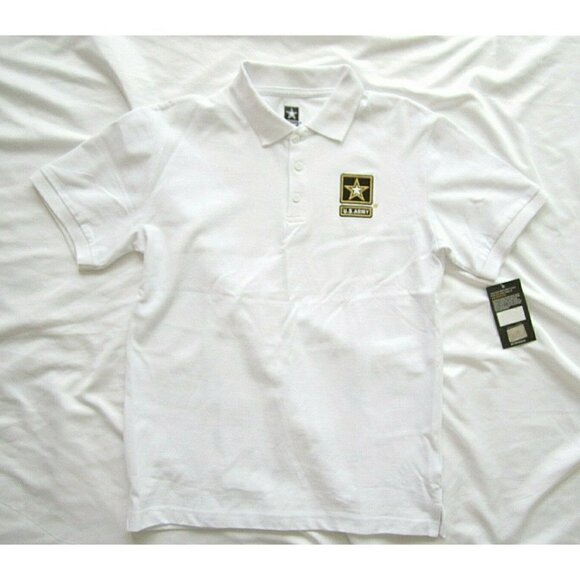 Men's Official US Army Cotton Polo Shirt White Short Sleeve Shirt Size Small - Picture 1 of 8